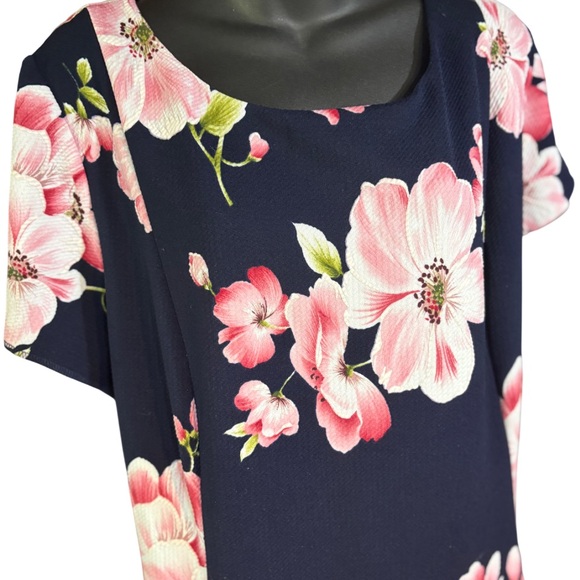 Jessica Howard navy blue and pink floral polyester fit and flare midi dress 24w - Picture 3 of 8